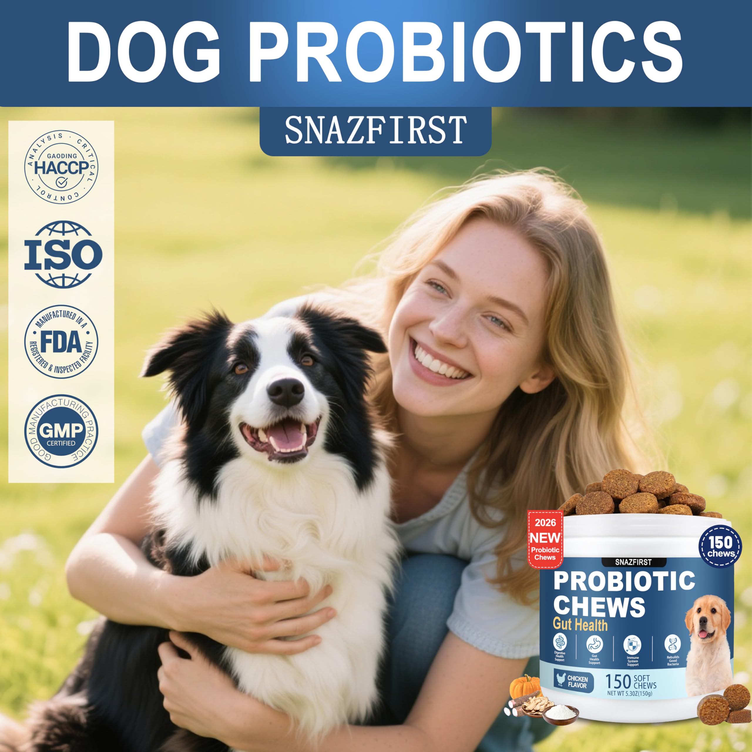 SnazFirst Probiotiques chien - portrait de chien heureux après une utilisation régulière.