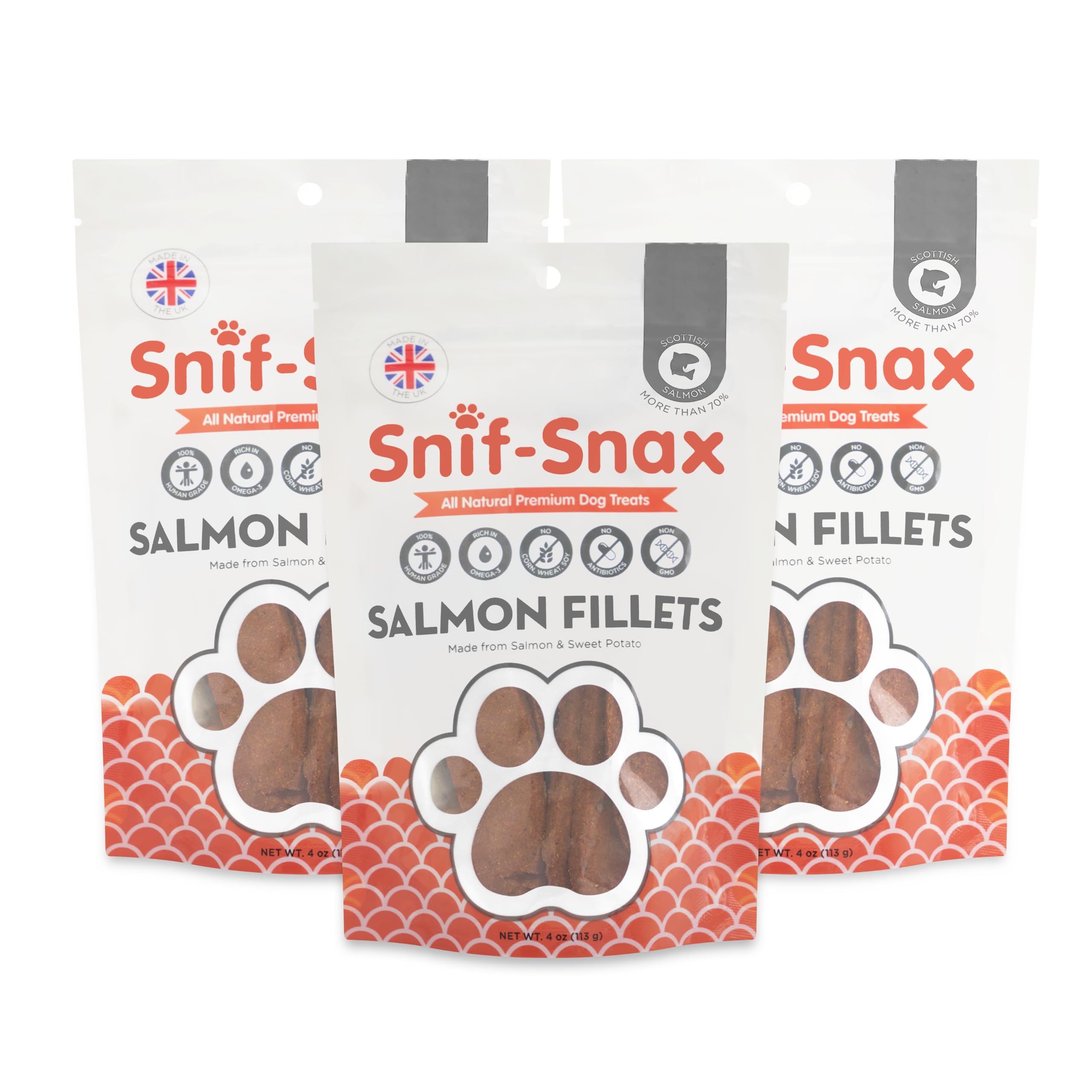 Snif-Snax : lot de 3 filets saumon, emballage pratique pour récompenses quotidiennes