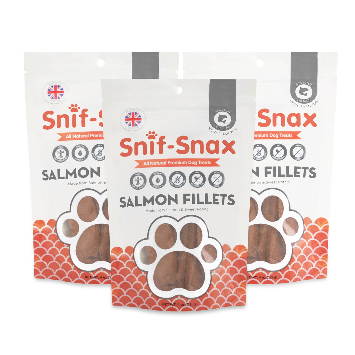 Snif-Snax : lot de 3 filets saumon, emballage pratique pour récompenses quotidiennes