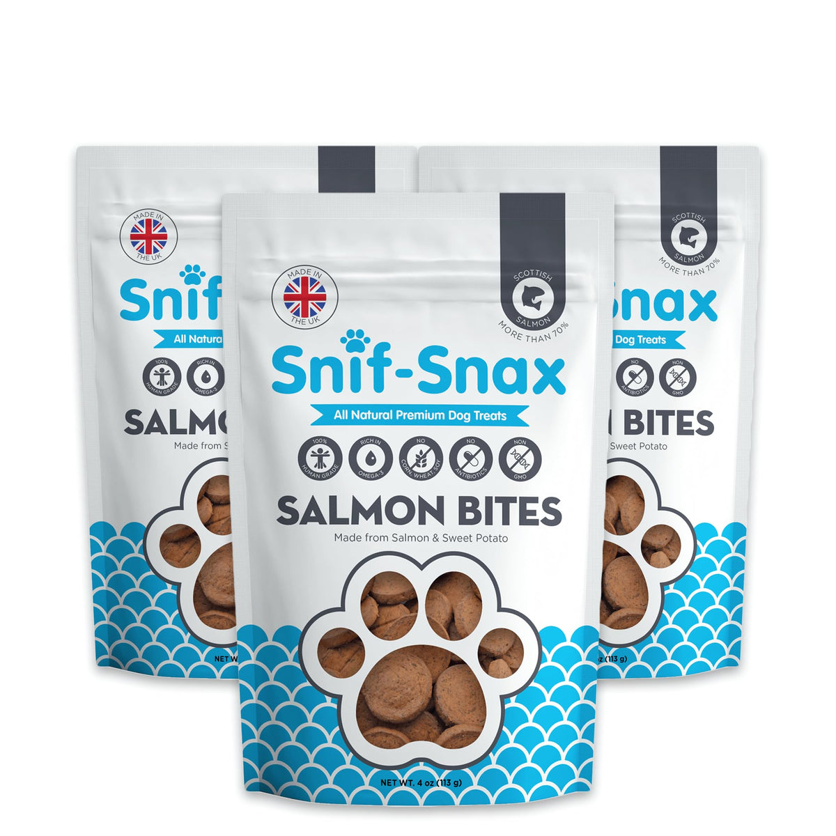 Snif-Snax Morceaux Saumon Entrainement Petits, récompense efficace pour sessions d'entraînement.