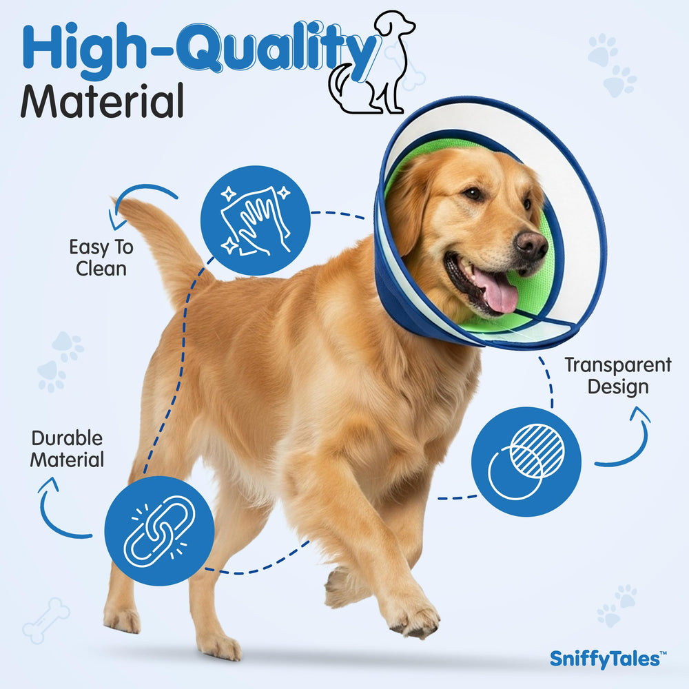 SniffyTales Cône adaptée aux chiens moyen et grand en bleu.