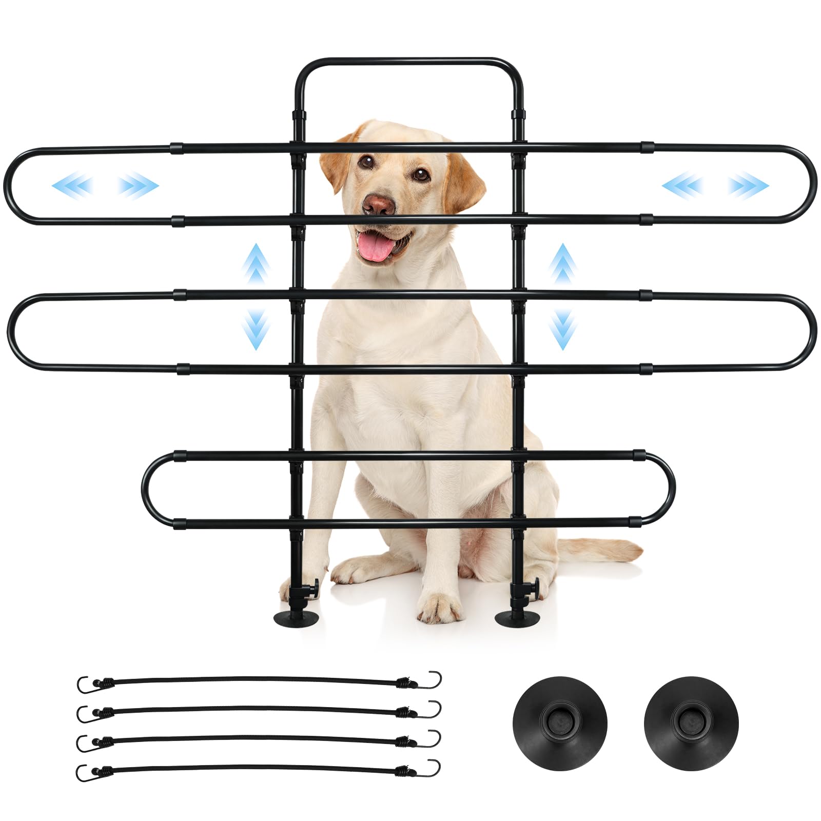 Barrière Snooweerin montrant la hauteur réglable pour chien pendant le trajet.