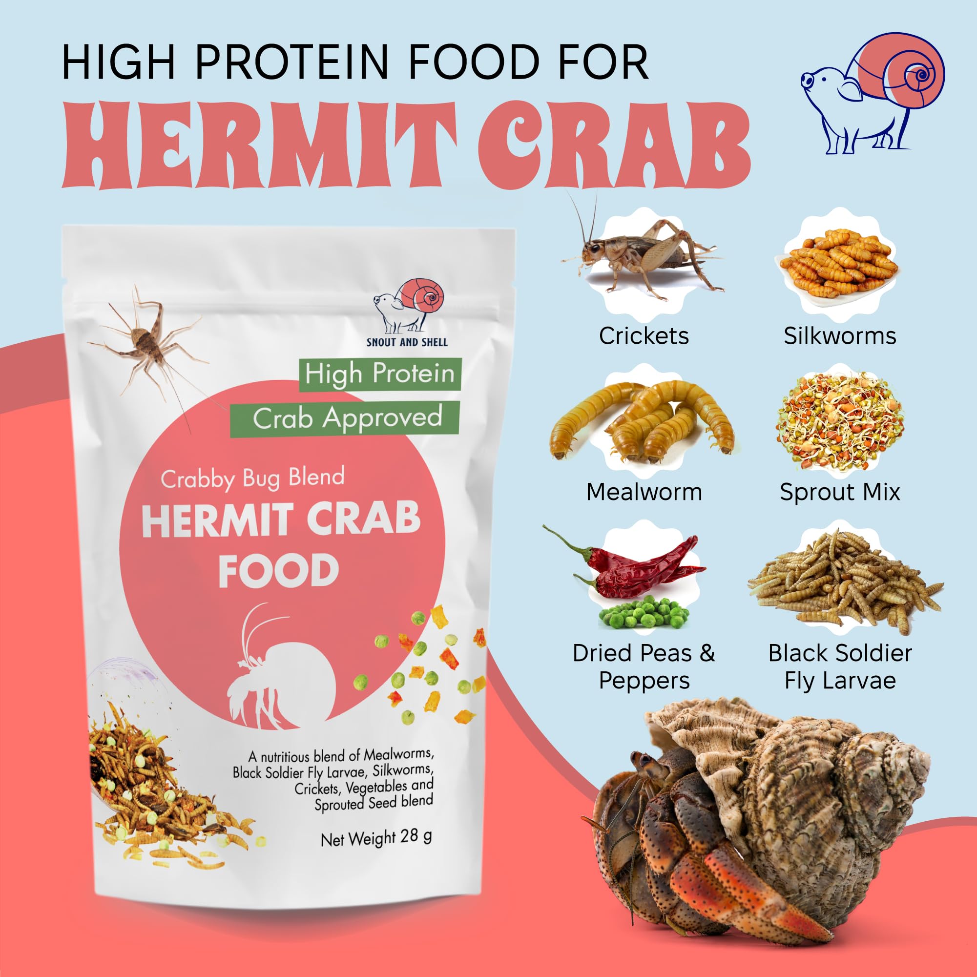 Snout and Shell Crabby Bug Blend moment d'alimentation pour hermites actifs