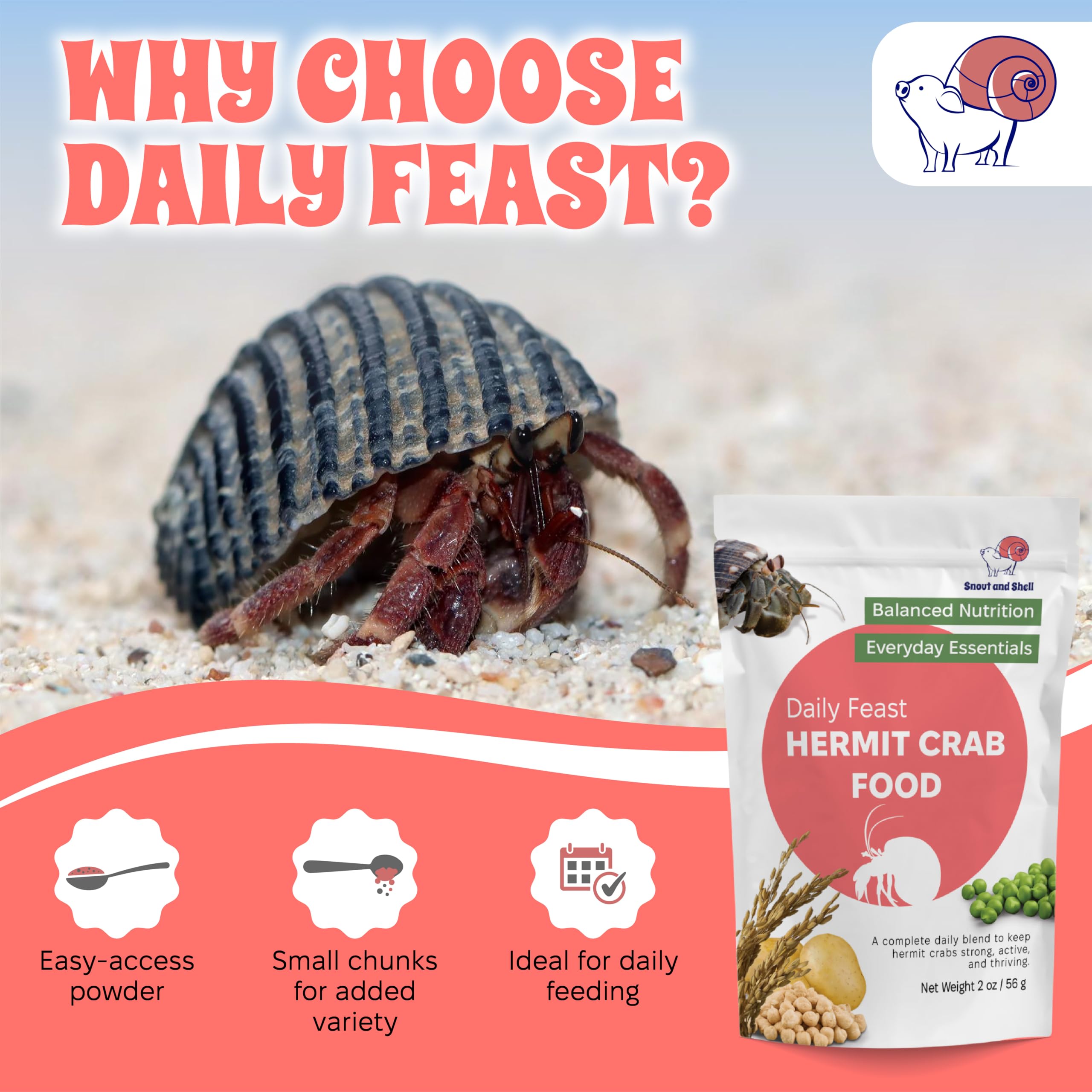 Snout and Shell Daily Feast emballage clair et etiquette visibles, assurance qualité et traçabilité.