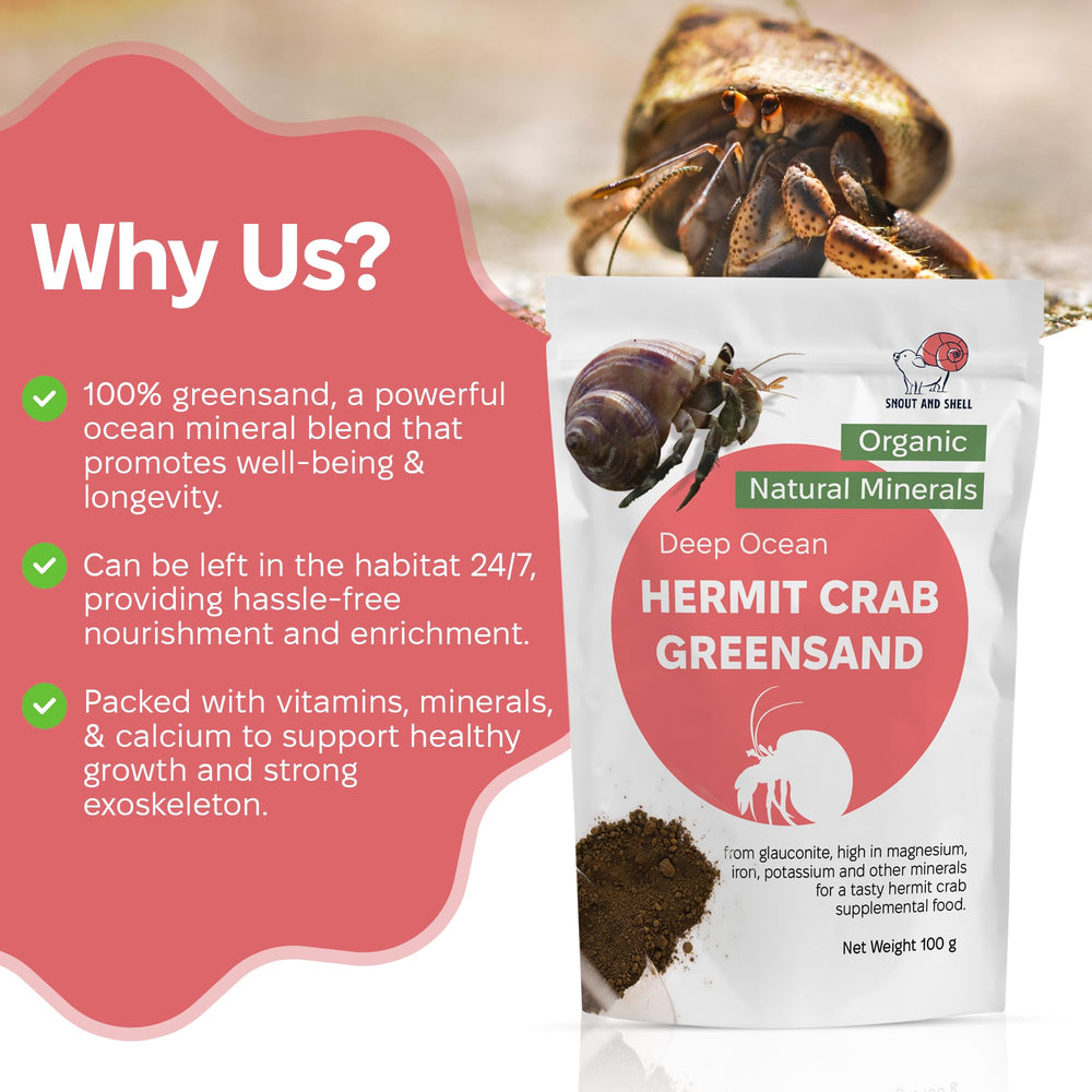 Snout and Shell Greensand, origine USA et sans OGM, adaptée aux habitats des crabes ermits.