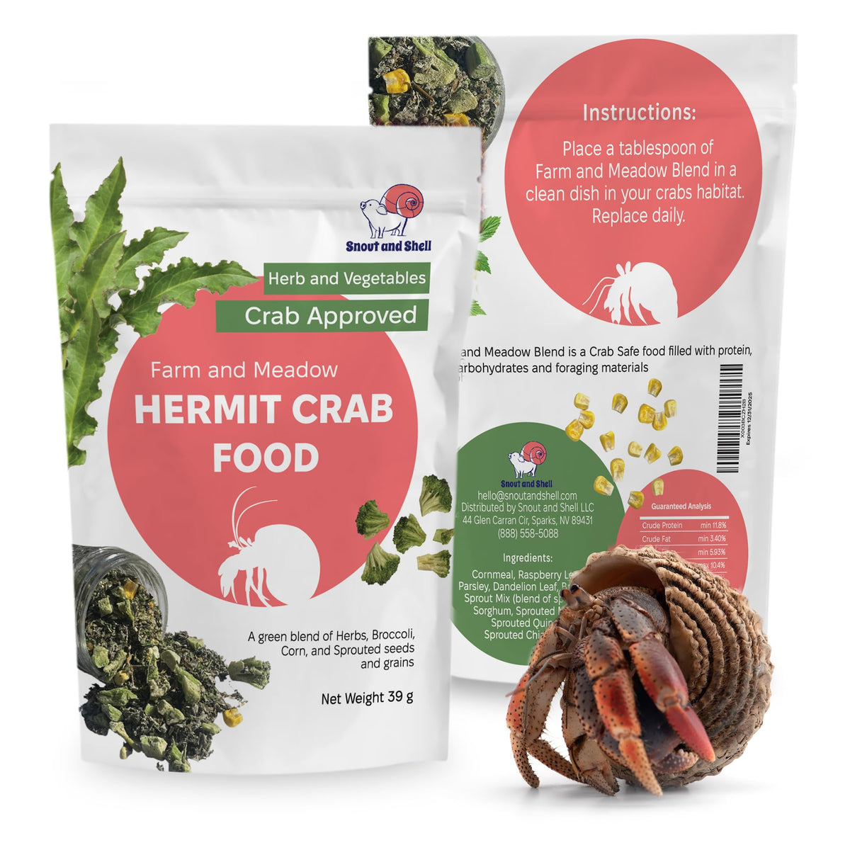 Snout and Shell — nourriture-crabe-hermite-ferme-prairie, stimule l'exploration alimentaire.