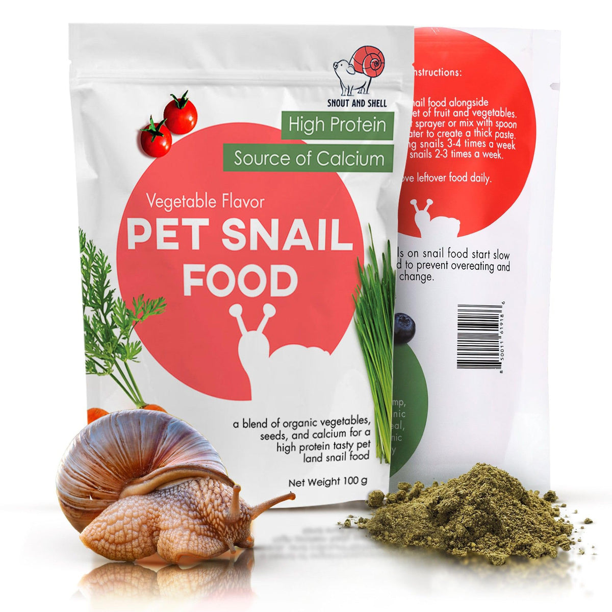 Snout et Shell — emballage pratique facilitant le dosage.