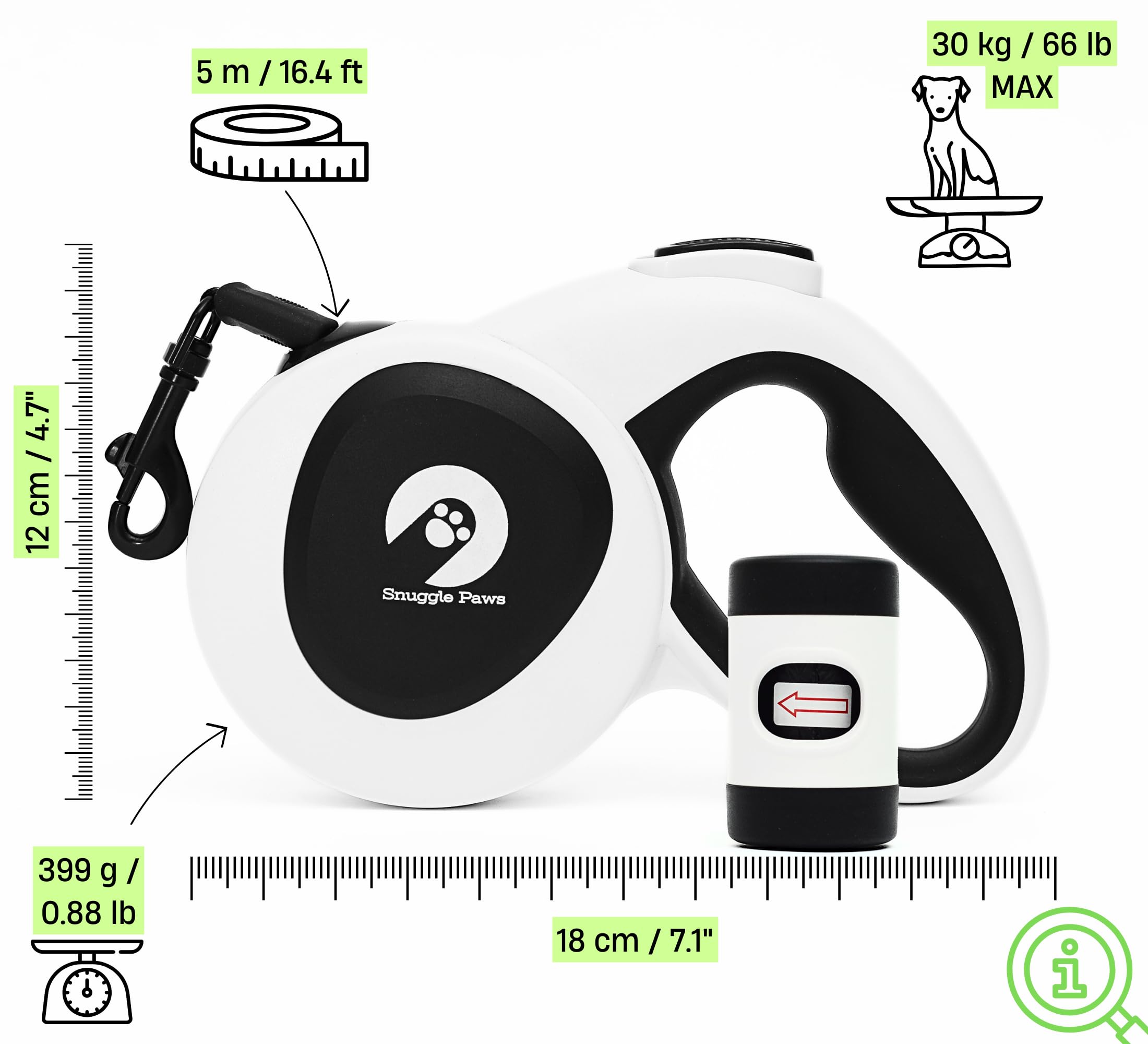Snuggle Paws porte-sacs intégré pratique pour les nettoyages en extérieur.