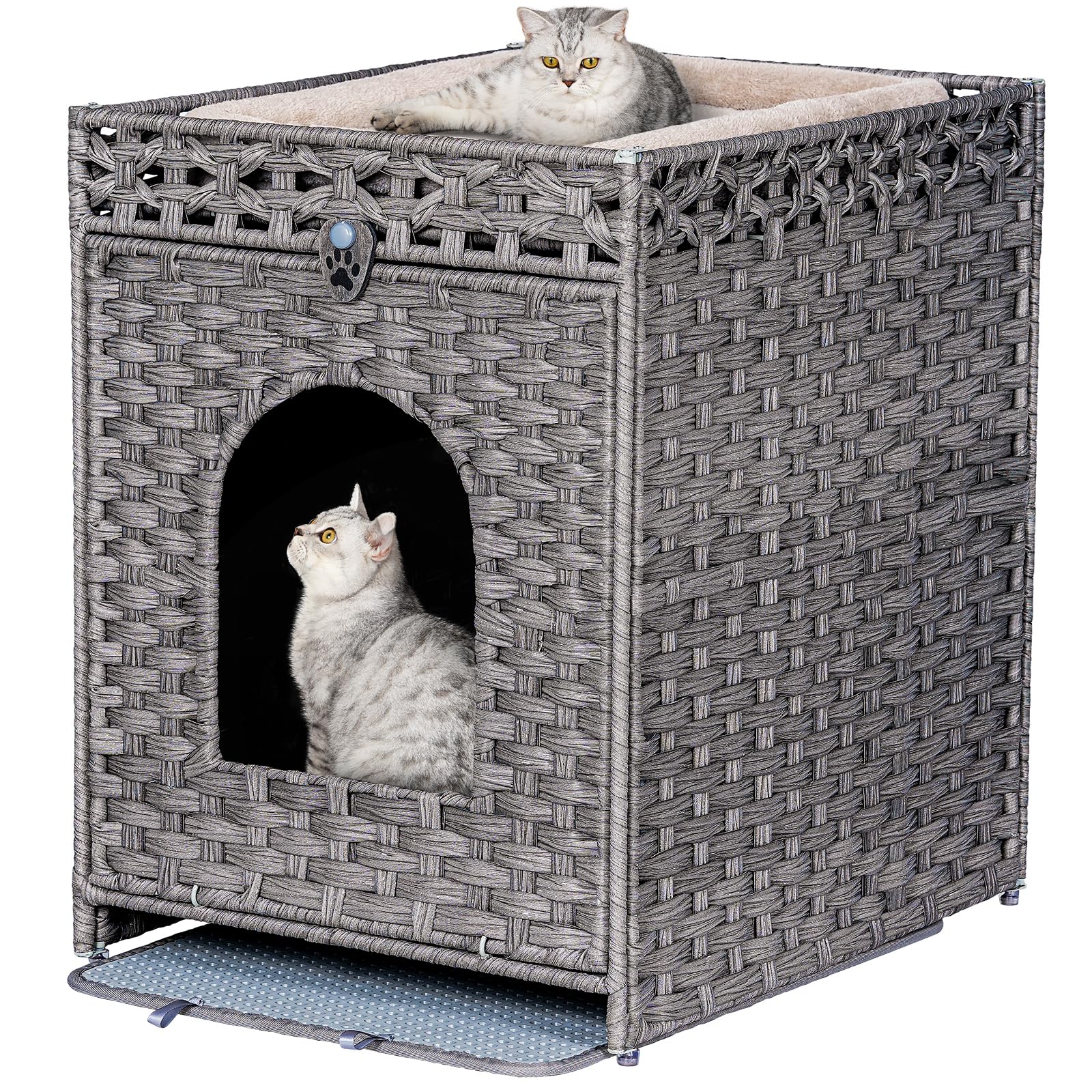 Snughome boîte litière enclos chat rotin gris: espace privé et naturel.