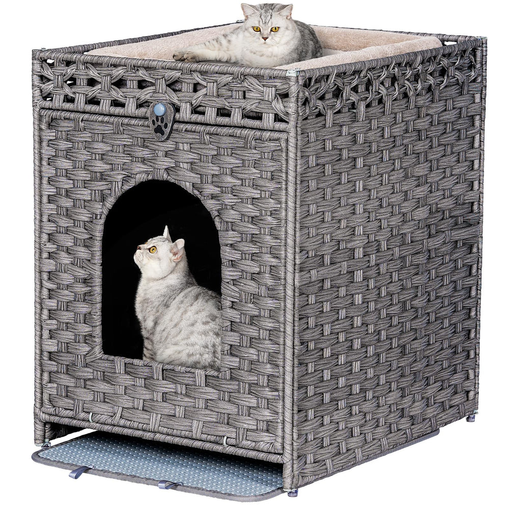Snughome boîte litière enclos chat rotin gris: espace privé et naturel.