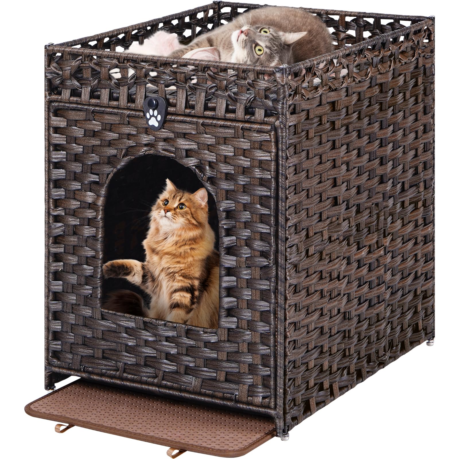Snughome: boîtes-litière enclos rotin avec tapis, espace privé et nettoyage facilité.