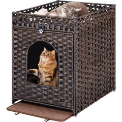 Snughome: boîtes-litière enclos rotin avec tapis, espace privé et nettoyage facilité.