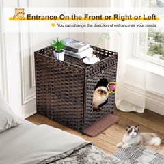 Snughome: litière en rotin avec tapis à trous pour capturer les débris.