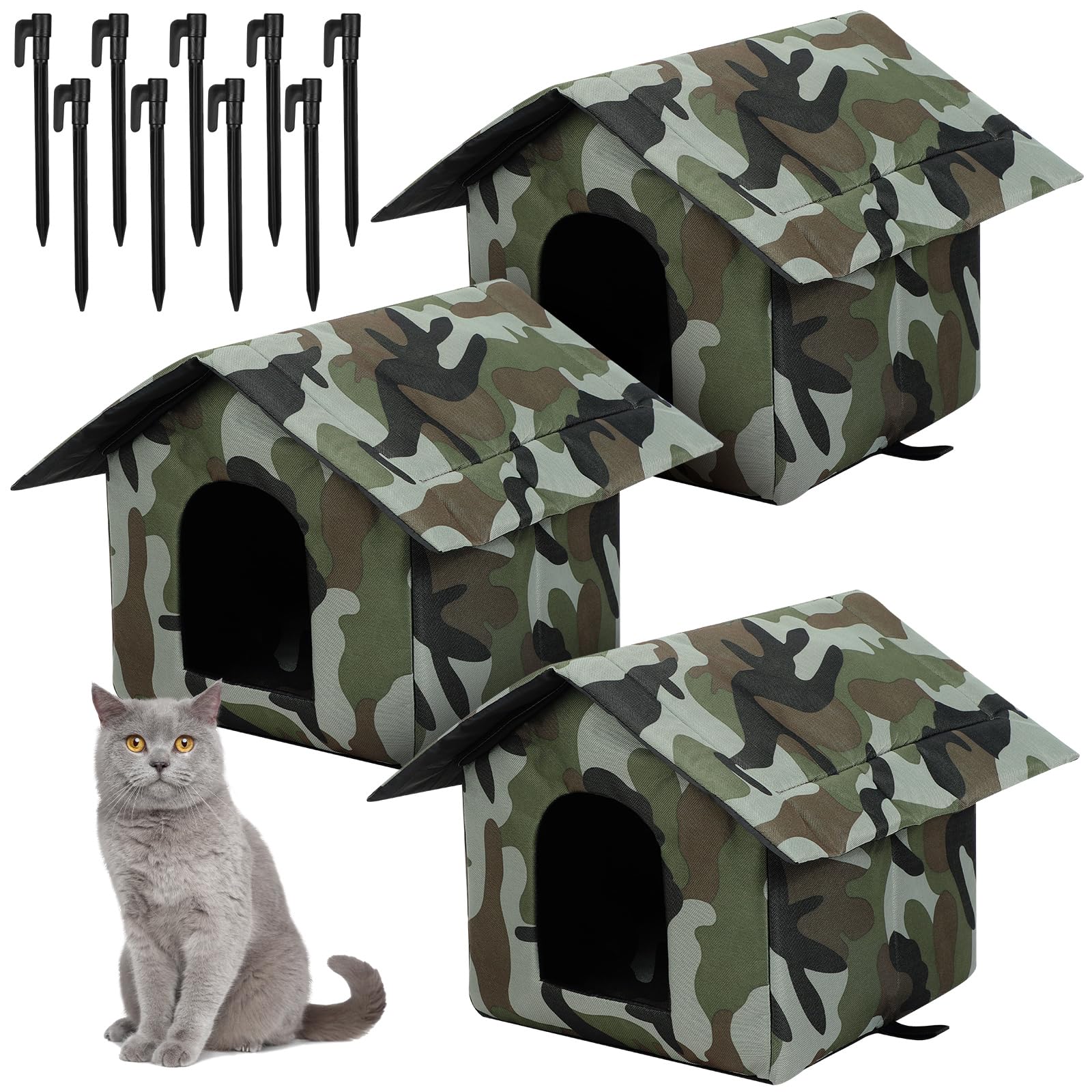 Soaoo cabane chat exterieur camouflage imperméable, refuge chaud pour chats errants.