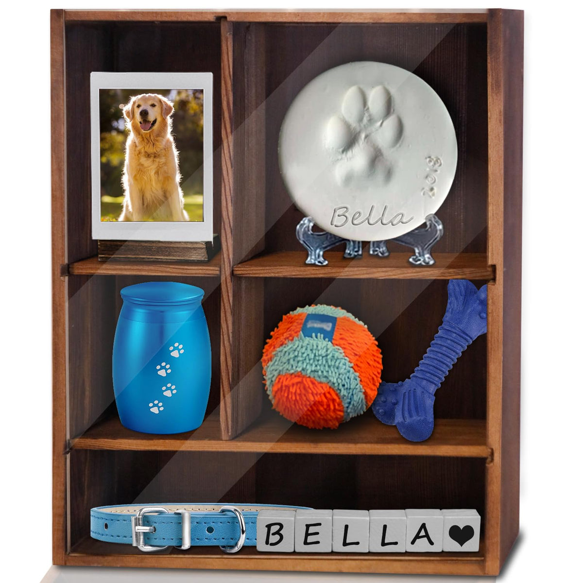 Sofunii boîte mémoire animale avec étagères, organisation des souvenirs précieux pour chien ou chat.