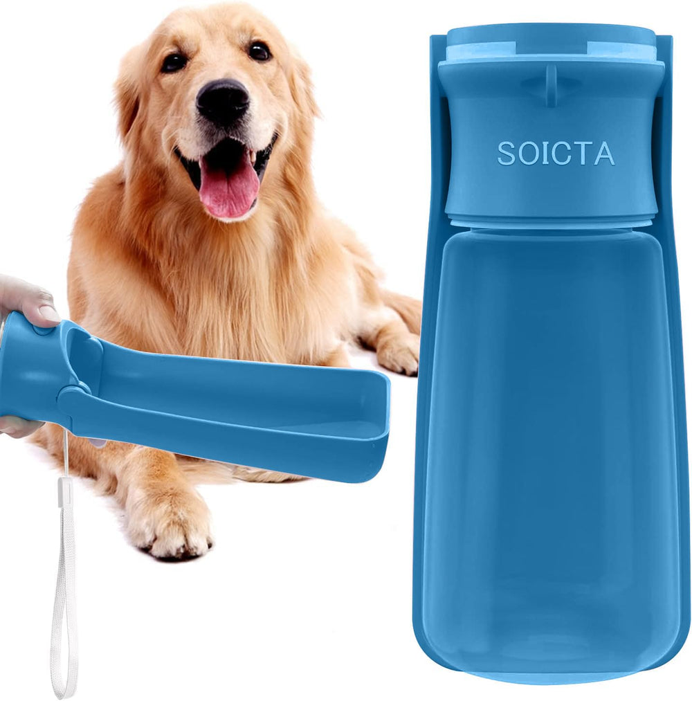 Bouteille d'eau portable SOICTA pour chien avec design compact, idéal pour les promenades.
