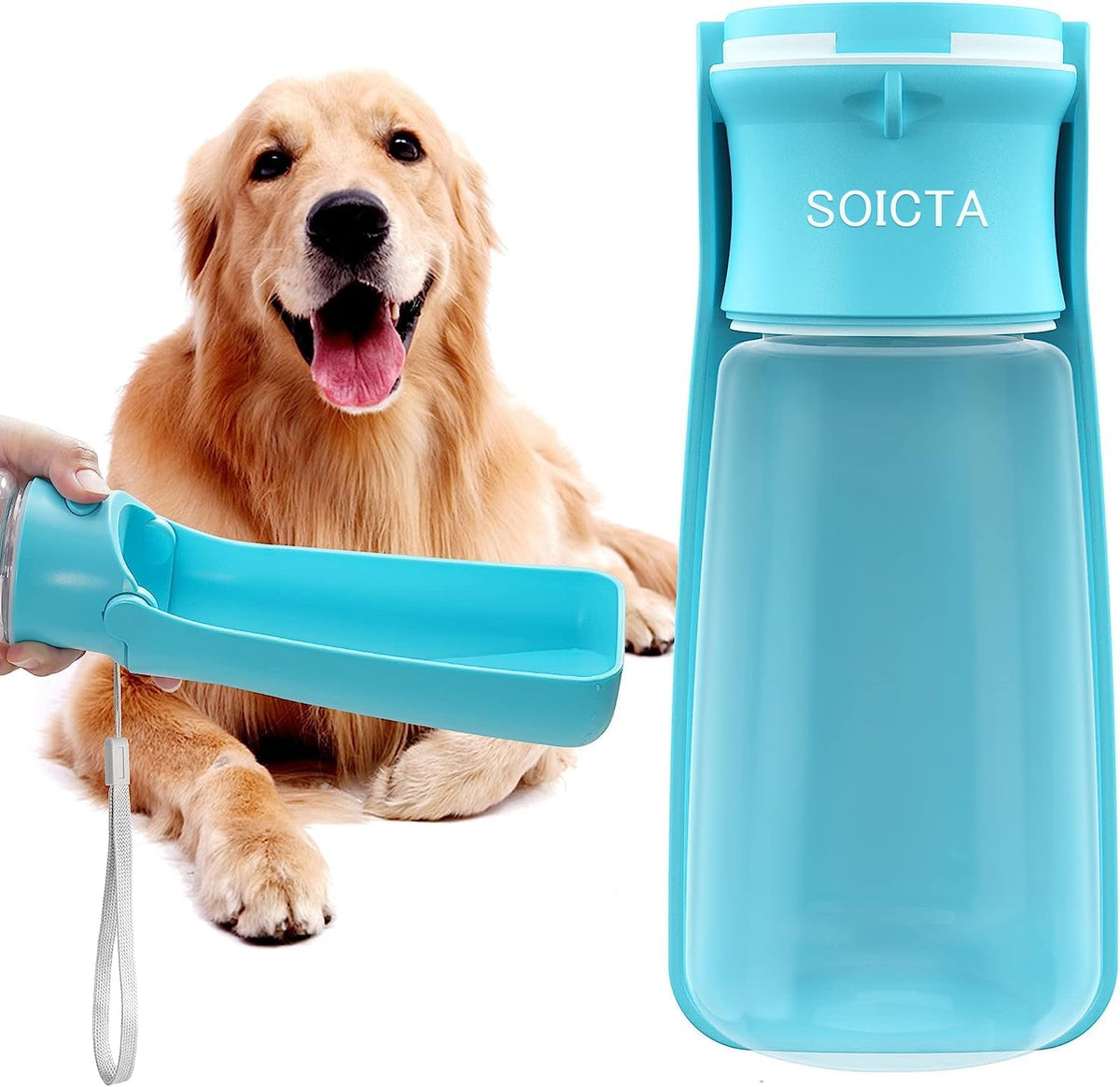 Gourde portable SOICTA pour chien en balade, pratique et légère.