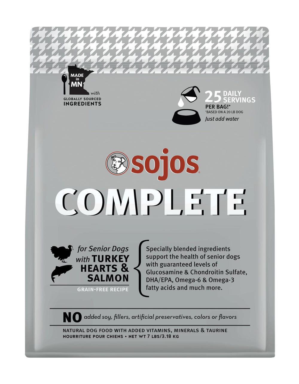 Le sac Sojos d'alimentation crue pour chien senior, pratique et durable.