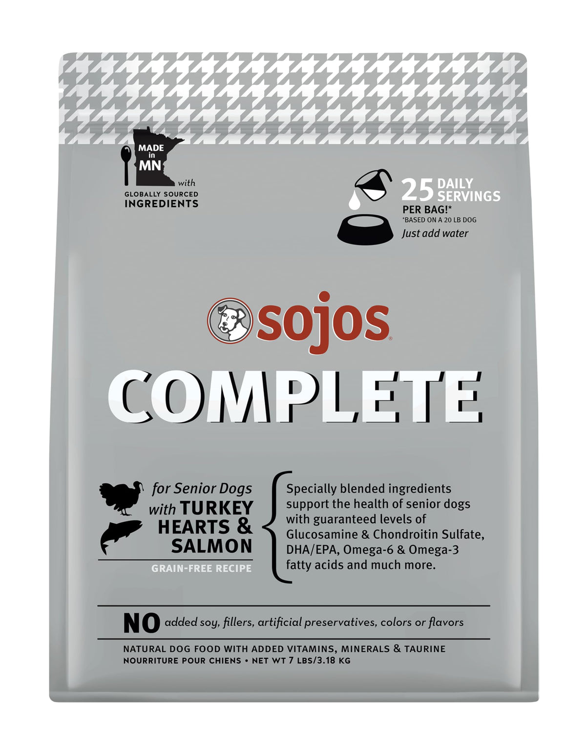 Le sac Sojos d'alimentation crue pour chien senior, pratique et durable.