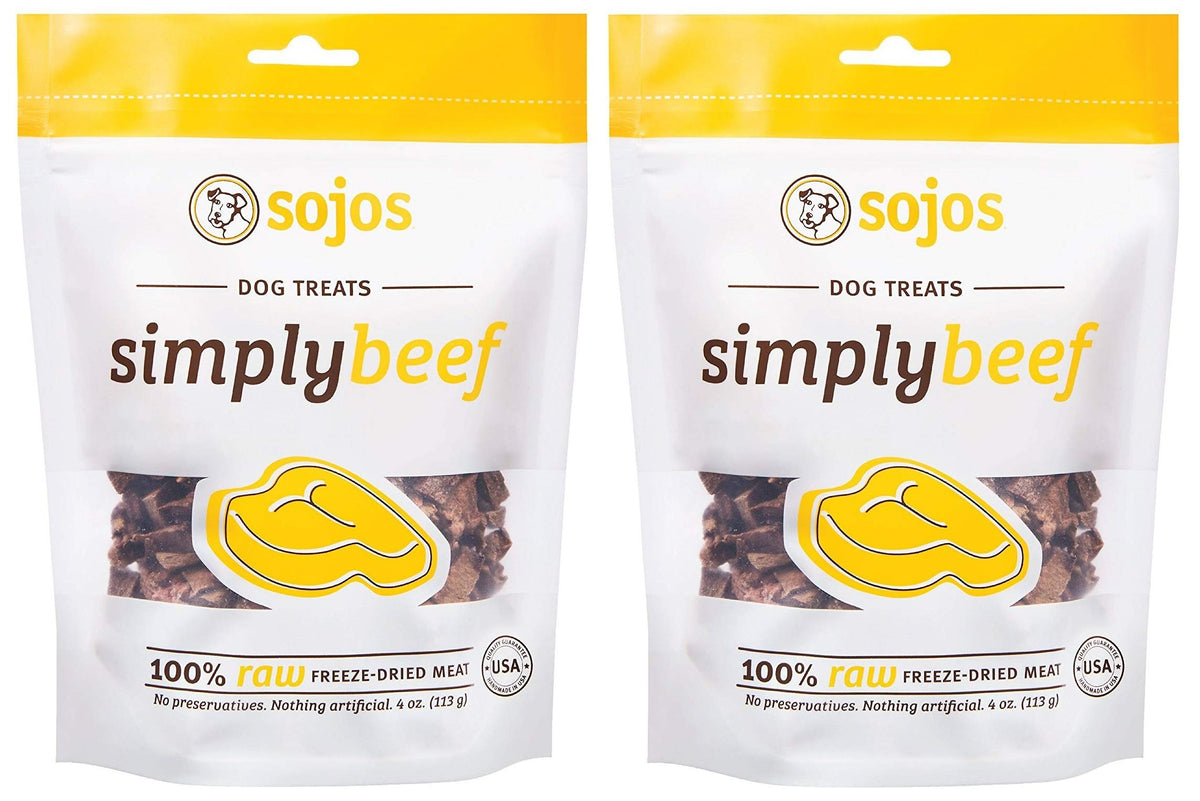 Friandises SOJOS au boeuf lyophilisées, format pratique en sachets, idéal pour les récompenses.