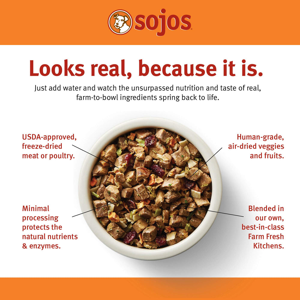 SOJOS ingredients naturels complets pour chien sans additifs ni conservateurs