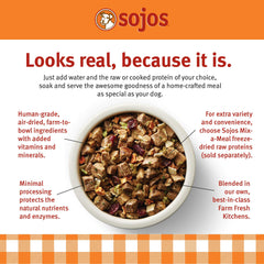 Ajout de viande poulet avec Sojos Mix-A-Meal pour repas personnalisés.