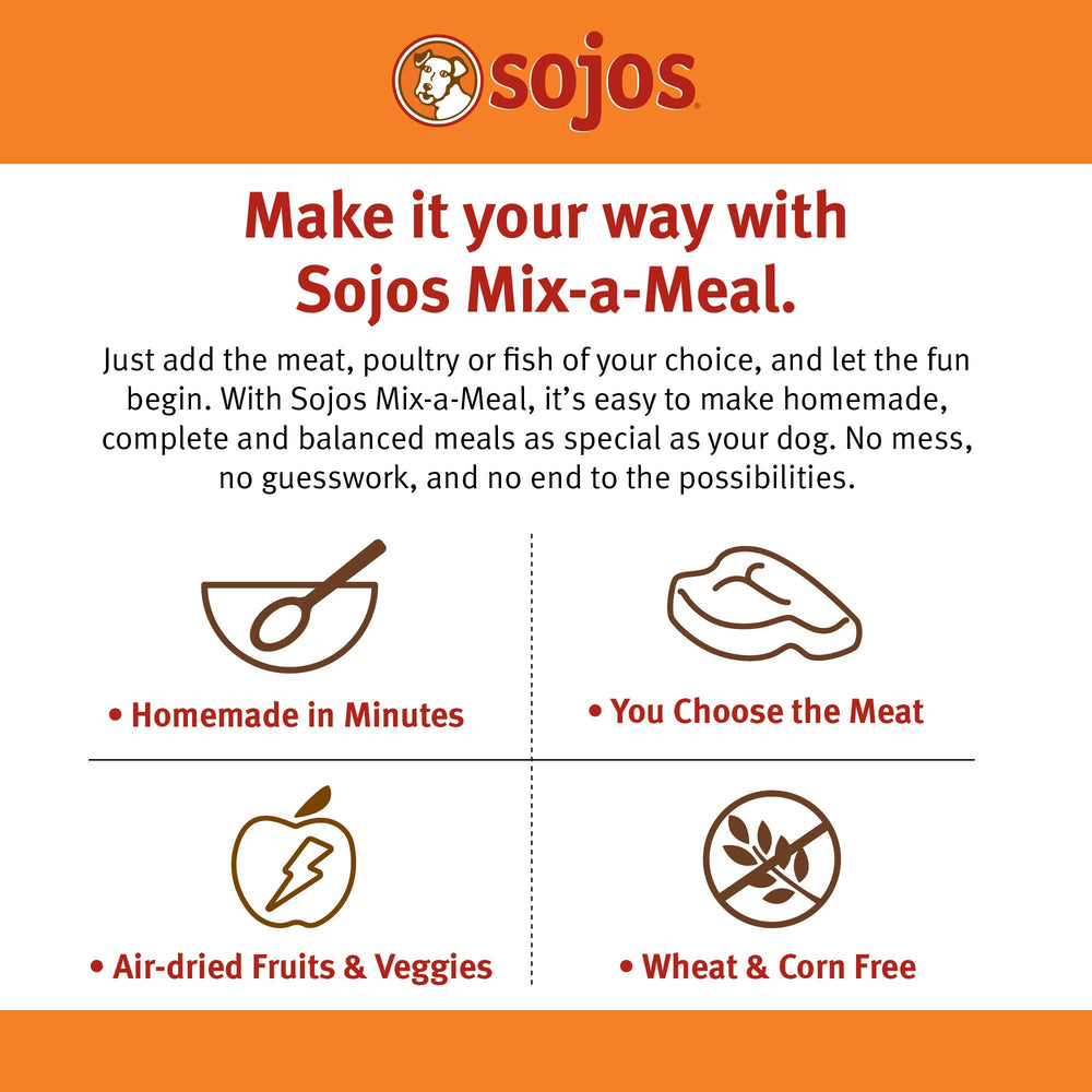 Réhydratation rapide avec eau pour Sojos Mix-A-Meal, texture fraîche en minutes.