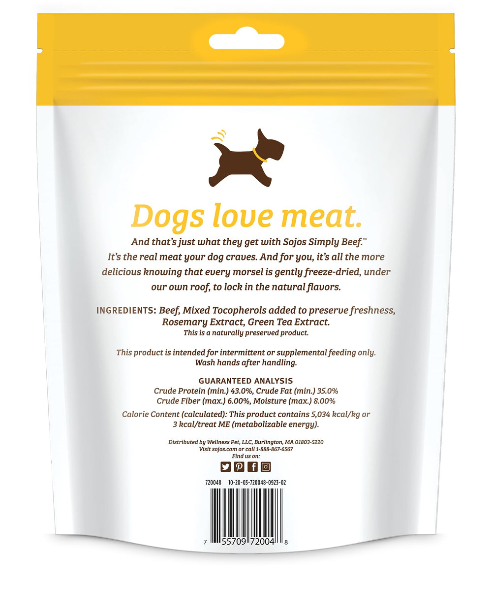 SOJOS Simply Beef, snack d'entraînement pour chiens, croquants et savoureux.