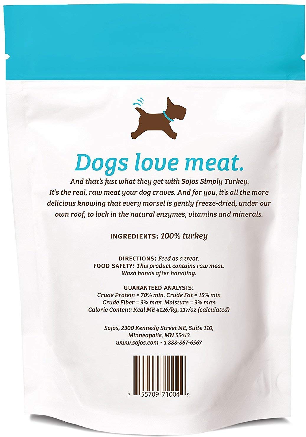 SOJOS Simply Turkey – emballage de friandises lyophilisées 4oz, adaptées à tous les chiens.