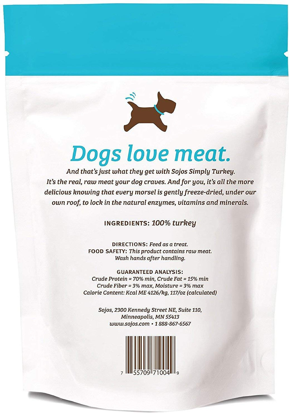 SOJOS Simply Turkey – emballage de friandises lyophilisées 4oz, adaptées à tous les chiens.