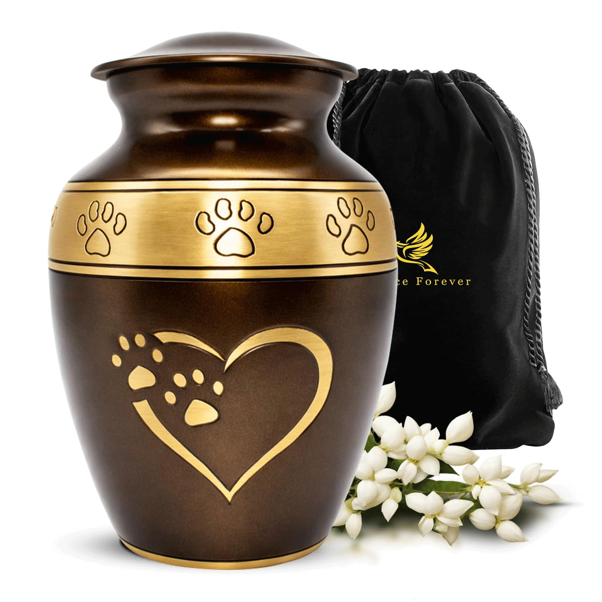 Urne Solace Forever pour animaux de taille moyenne avec empreinte de patte, souvenir durable