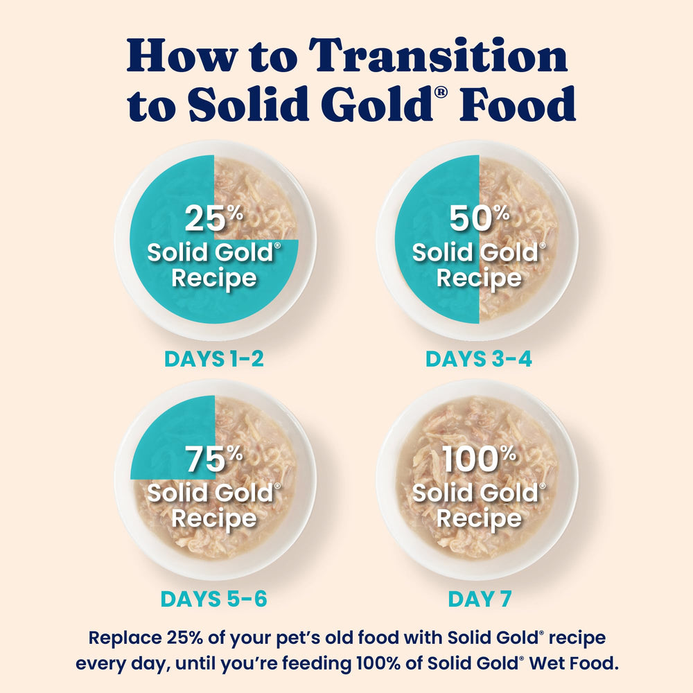 Solid Gold saveur poulet-thon, morceaux dans un jus nourrissant.