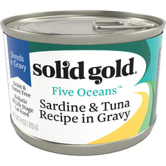Solid Gold conserve chat dans jus poisson: pratique à servir à la maison.