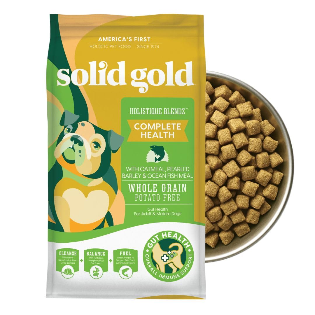 Croquettes Solid Gold pour chien adulte et senior avec grains entiers, texture croquante