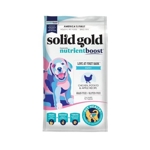 Croquettes Solid Gold pour chiot au poulet – soutien digestif et énergie quotidienne.