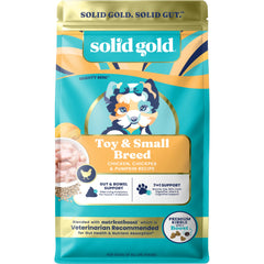 Solid Gold croquettes poulet premier ingrédient pour petits chiens, favorisant les muscles et l'énergie.