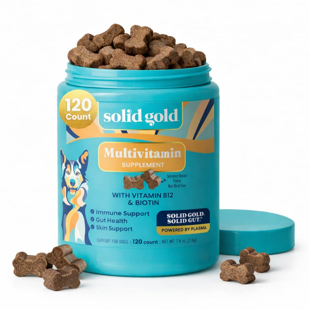 Solid Gold multivitamines pour chien — emballage pratique et clair.