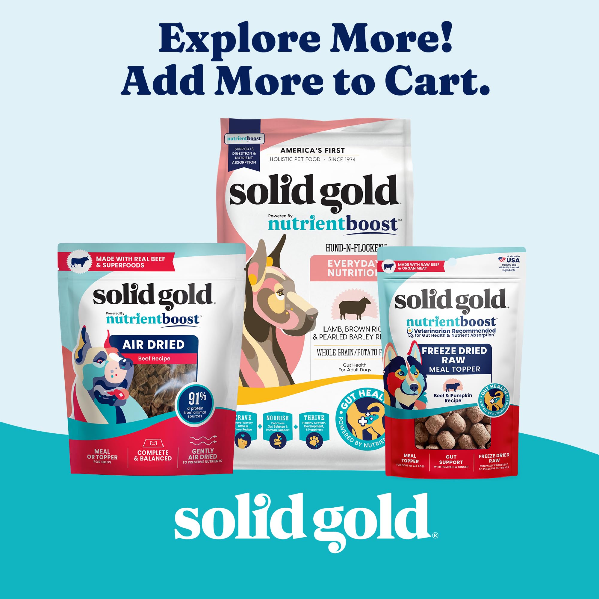 Solid Gold emballage – six boîtes pratiques pour chiens adultes.