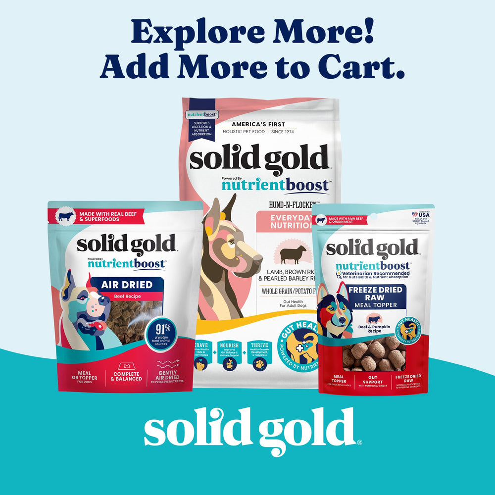 Solid Gold emballage – six boîtes pratiques pour chiens adultes.