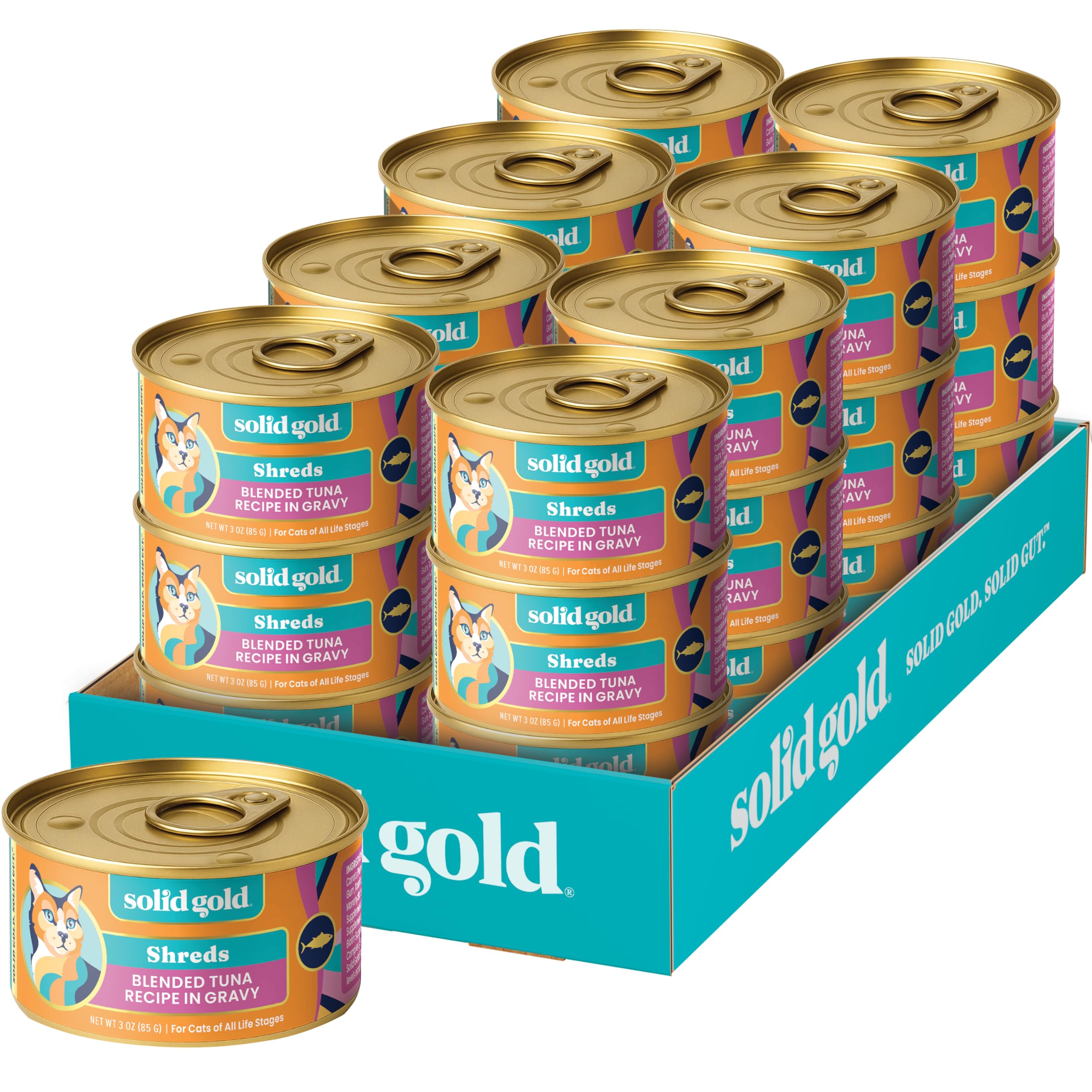Solid Gold émincés de thon dans sauce pour chats, hydratation et goût.