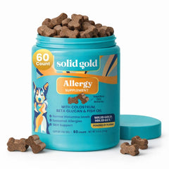 Friandises Solid Gold Allergy pour chiens, boîte de 60, soutien peau et pelage.