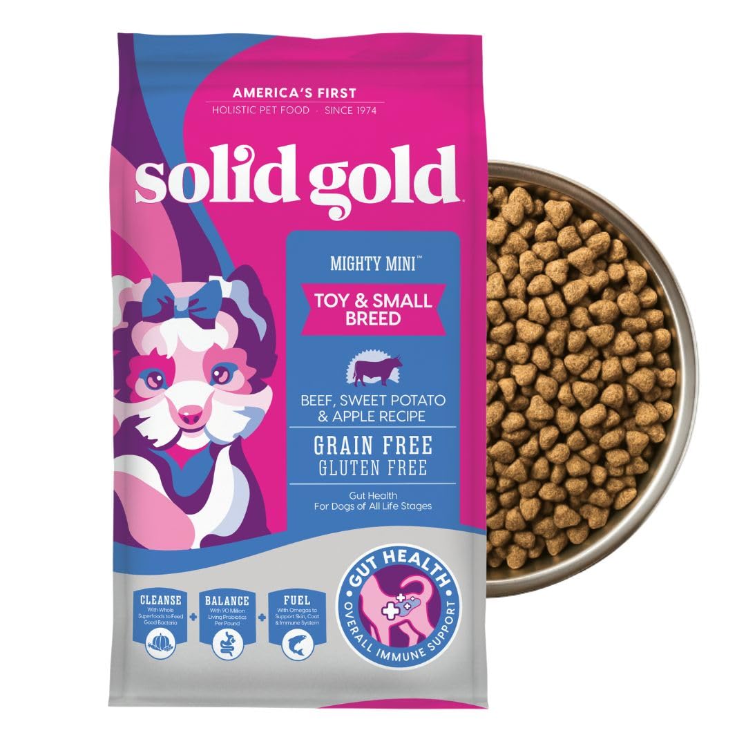 Solid Gold Mighty Mini boeuf premier ingrédient, soutien musculaire et énergie.