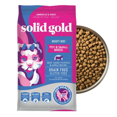 Solid Gold Mighty Mini boeuf premier ingrédient, soutien musculaire et énergie.