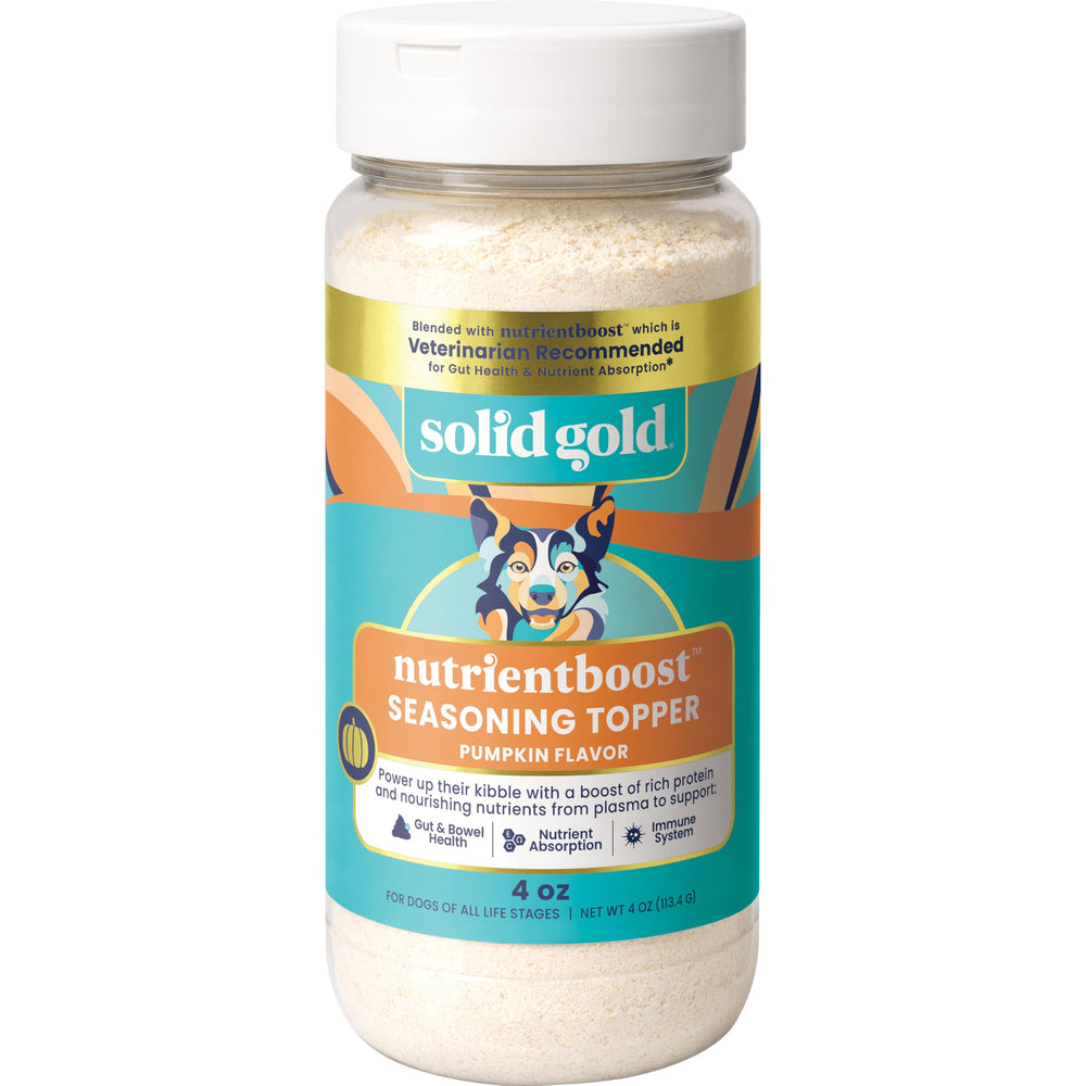 Solid Gold NutrientBoost poudre citrouille dans bol chien, stimule l'appétit