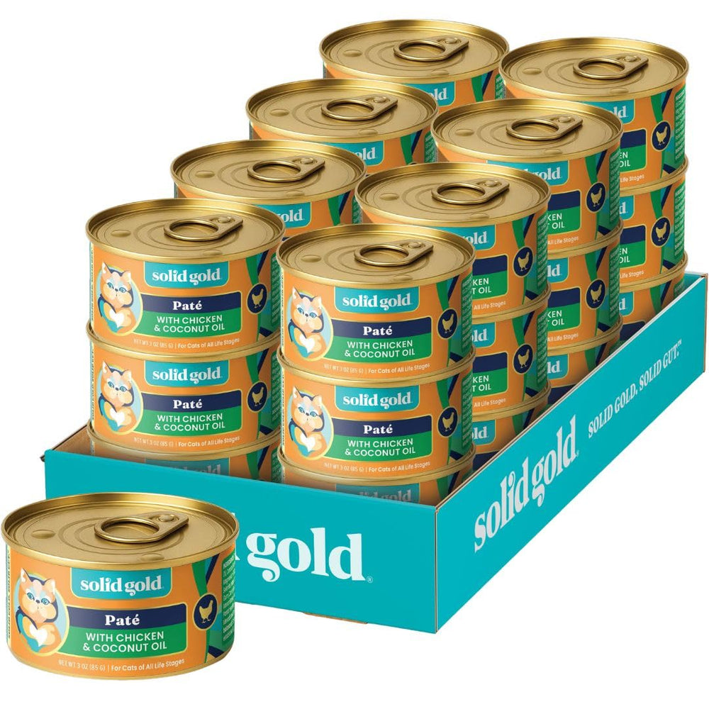 Solid Gold Pâté chat au poulet et huile de coco — texture riche et appétente.