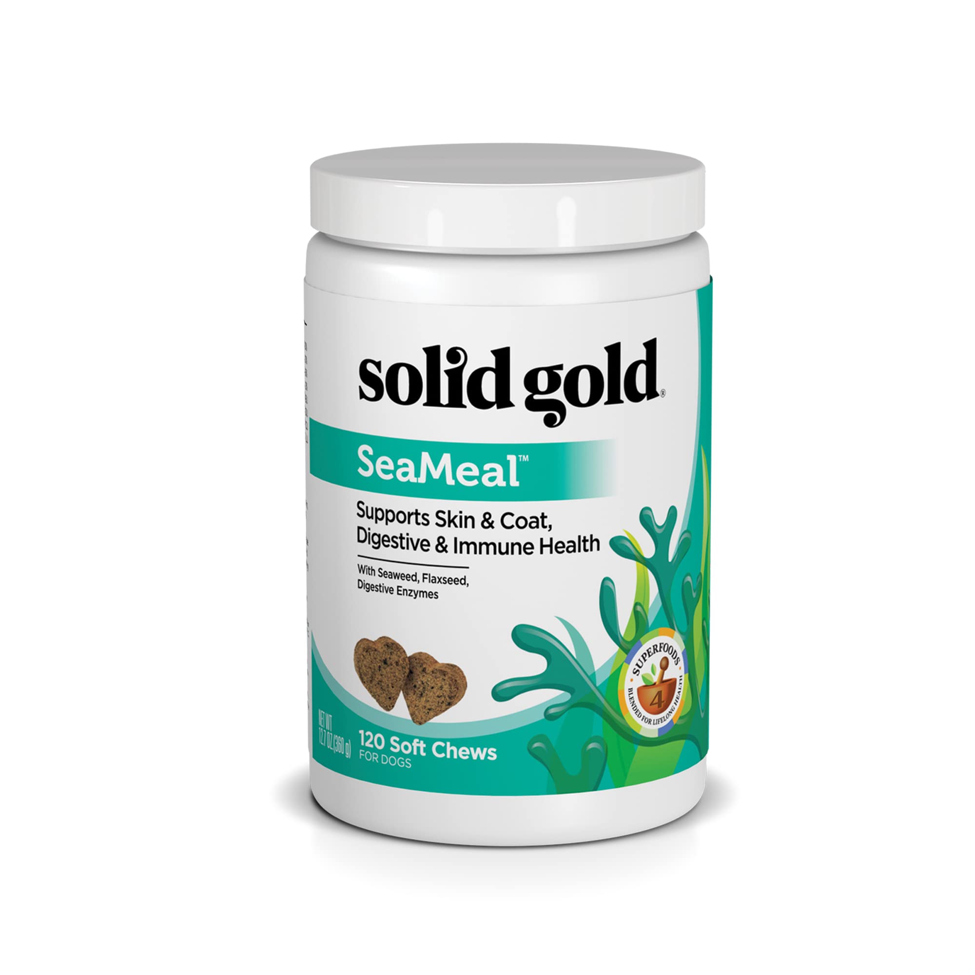 Solid Gold SeaMeal – Bouteille 120 friandises molles, soutien digestif.