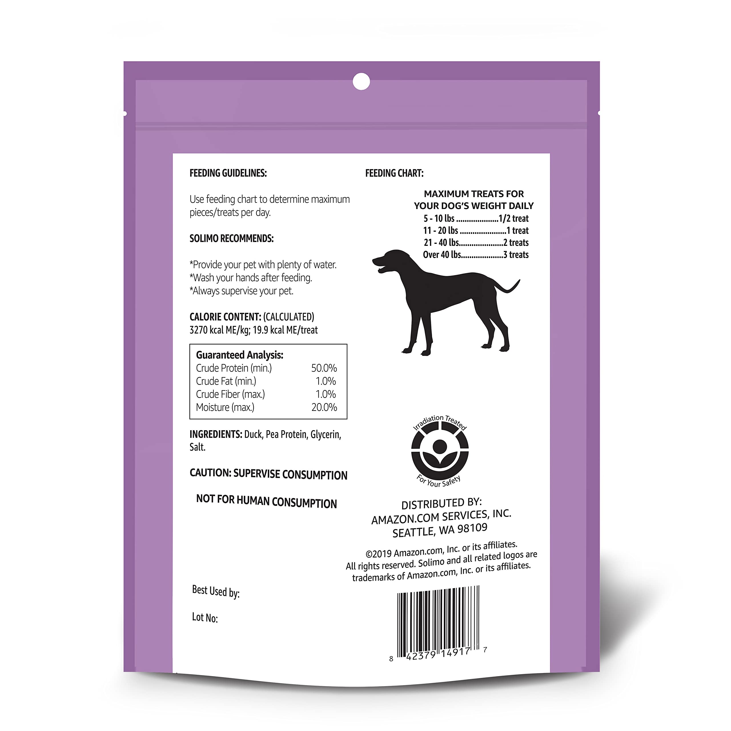 Tranches généreuses de jerky Solimo de canard pour chien.