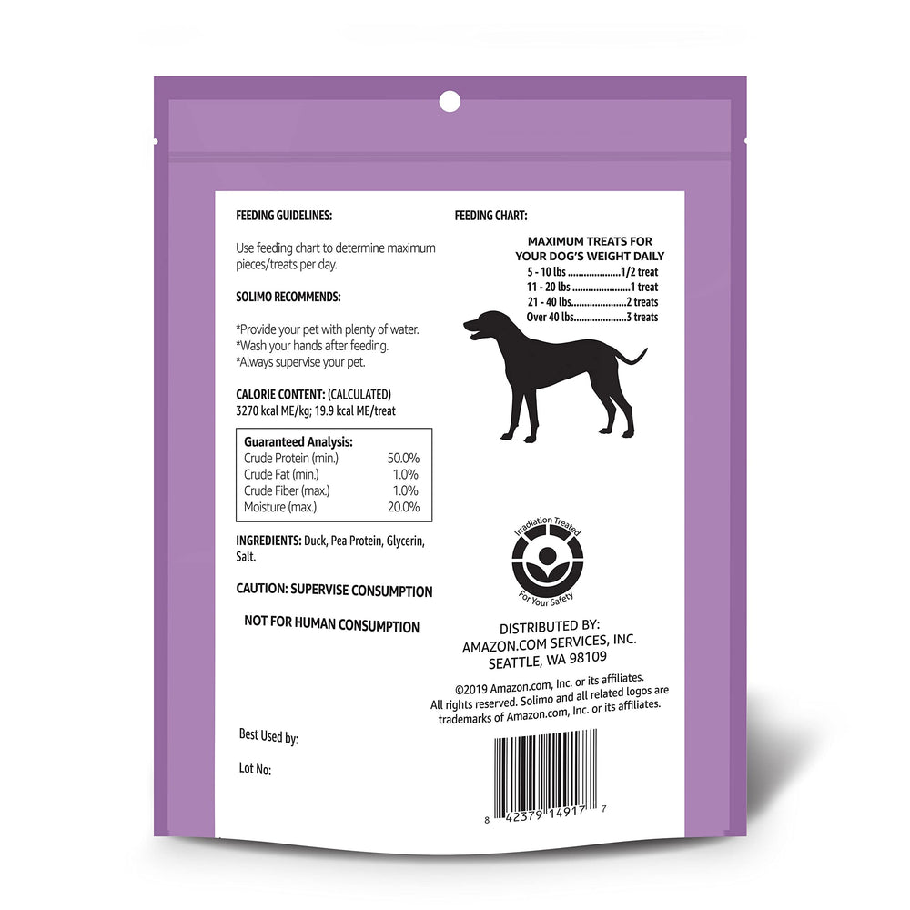 Tranches généreuses de jerky Solimo de canard pour chien.