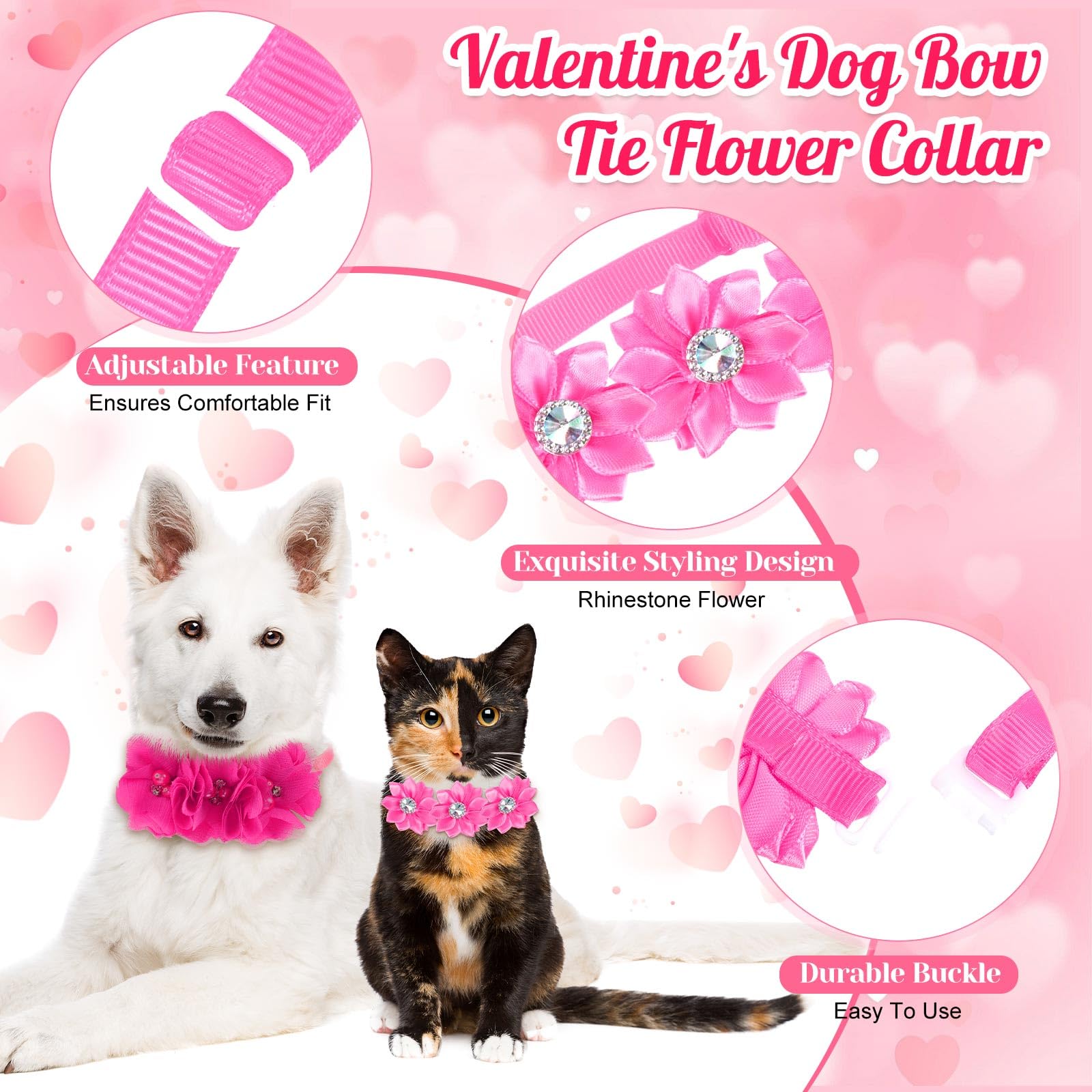 Solsew collier-noeud rose pour petit chien, idéal pour les occasions.