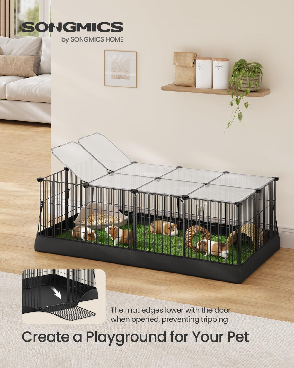 Cage SONGMICS, porte supérieure pratique pour l’alimentation et le nettoyage.